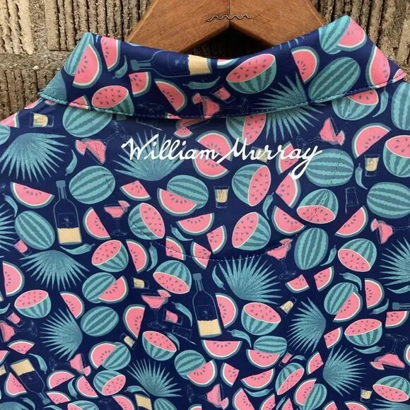 NEW William Murray SMALL Mens Shirt Seed Spitters‎ Polo Watermelon Stretch Golf